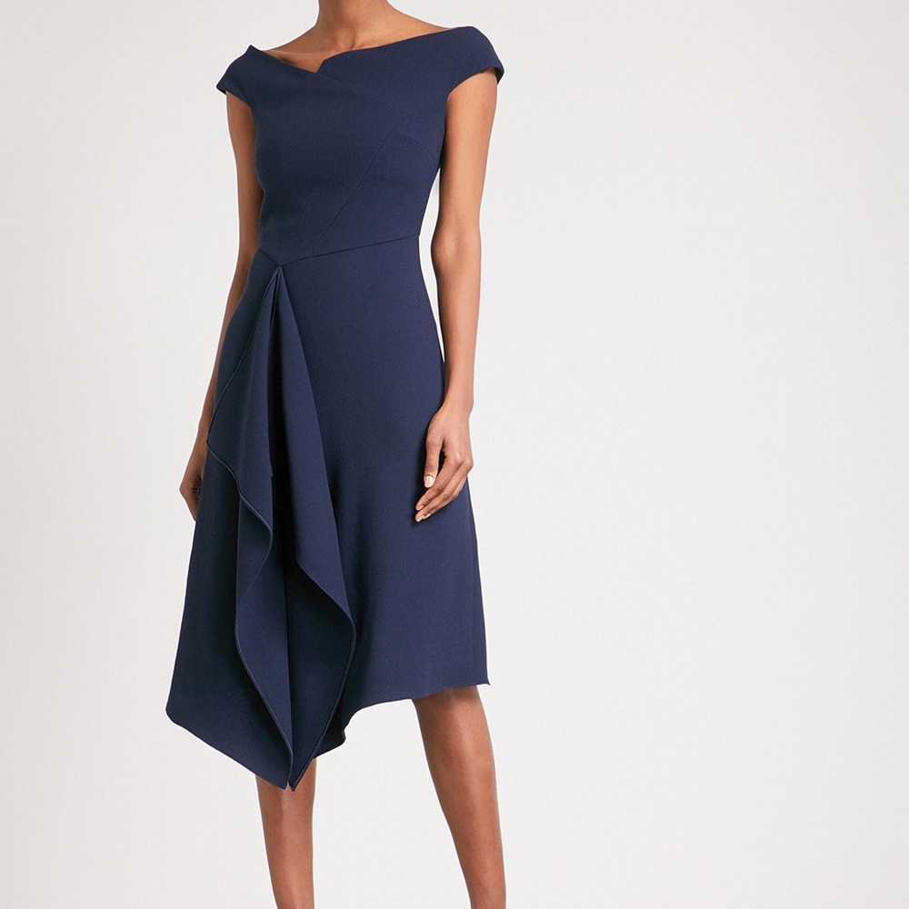 Roland Mouret Navy Blue Asymmetric Skirt Dress
